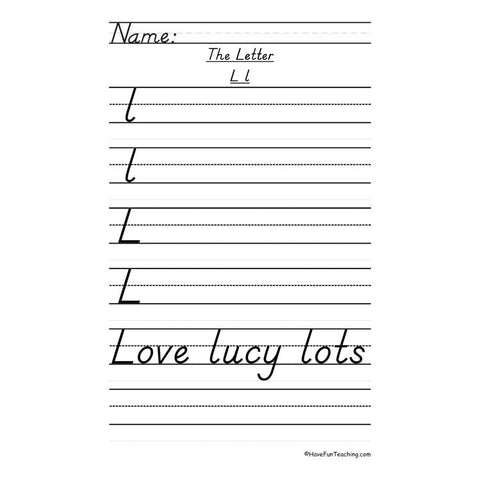 Letter L Dnealian Handwriting Practice Worksheet