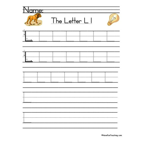 Letter L Zaner Bloser Handwriting Practice Worksheet