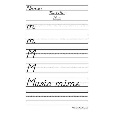 Letter M Dnealian Handwriting Practice Worksheet 2