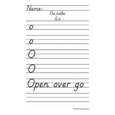 Letter O Dnealian Handwriting Practice Worksheet