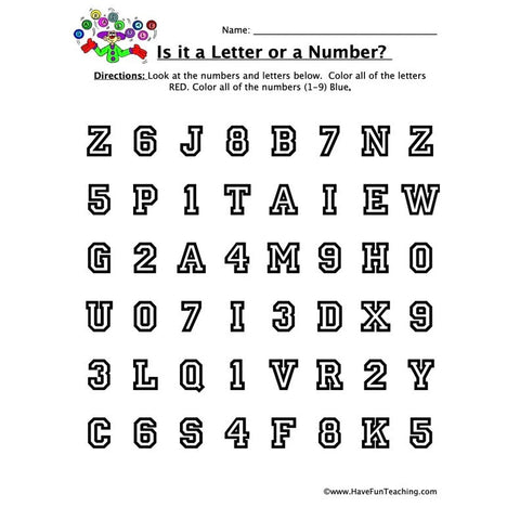 Letter or Number Worksheet