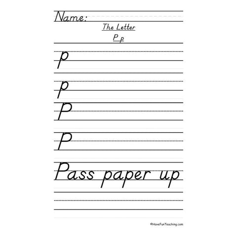 Letter P Dnealian Handwriting Practice Worksheet