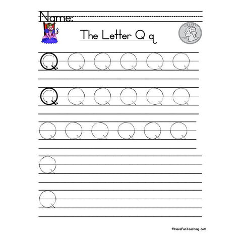 Letter Q Zaner Bloser Handwriting Practice Worksheet