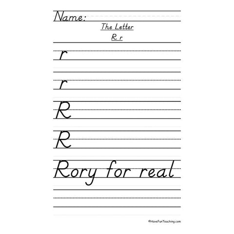 Letter R Dnealian Handwriting Practice Worksheet 2