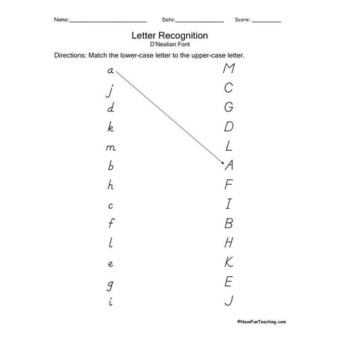 Letter Recognition Test Dnealian Worksheet 3