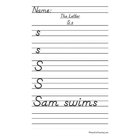 Letter S Dnealian Handwriting Practice Worksheet 2