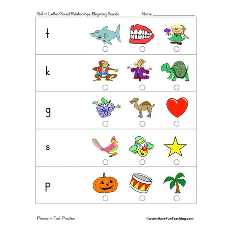 Letter Sound Relationships Beginning Sounds Worksheet