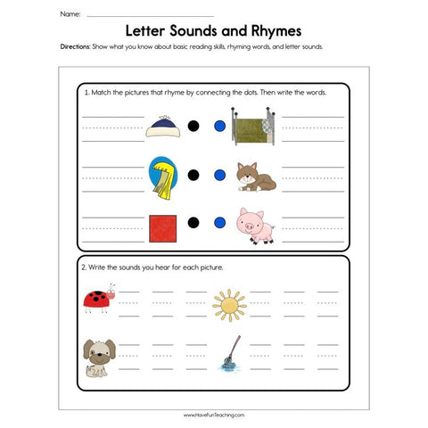 Letter Sounds and Rhymes Worksheet