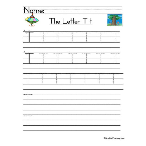 Letter T Zaner Bloser Handwriting Practice Worksheet 2