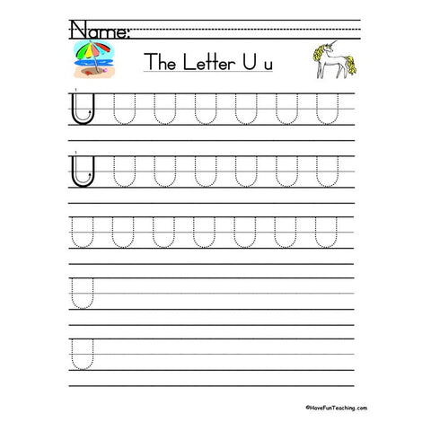 Letter U Zaner Bloser Handwriting Practice Worksheet
