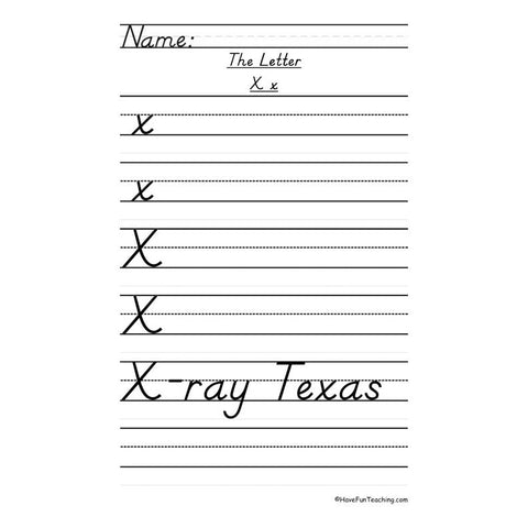 Letter X Dnealian Handwriting Practice Worksheet 2