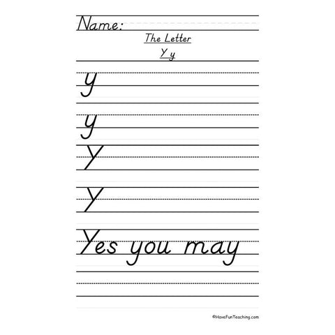 Letter Y Dnealian Handwriting Practice Worksheet 2