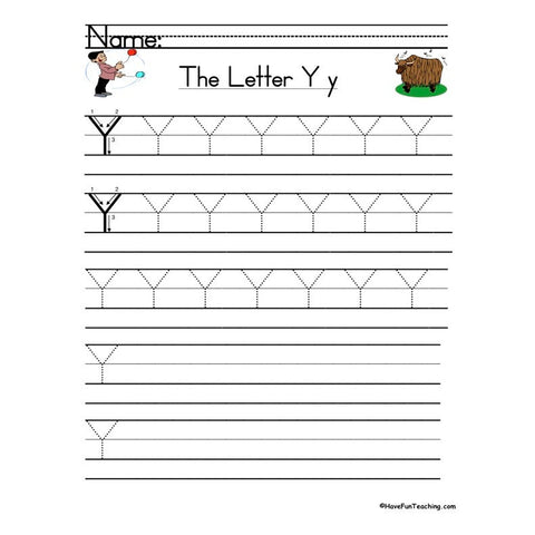 Letter Y Zaner Bloser Handwriting Practice Worksheet 2