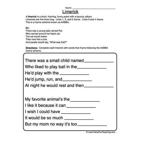 Limerick Worksheet
