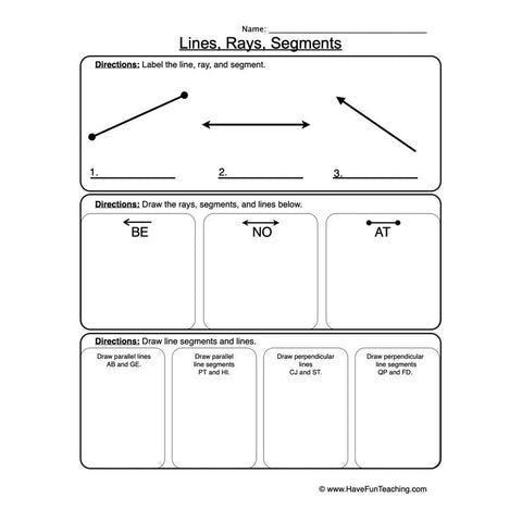 Lines Rays Segments Worksheet