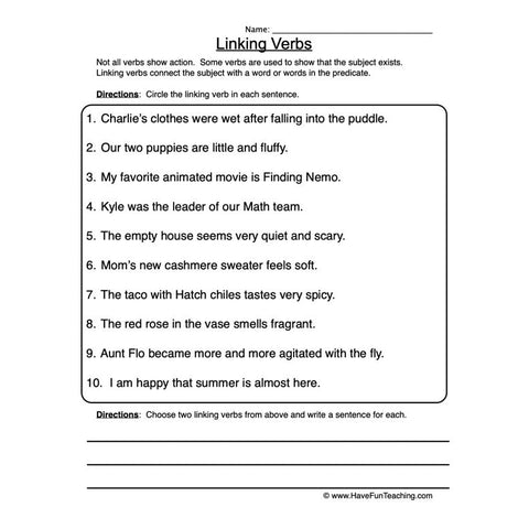 Linking Verbs Worksheet