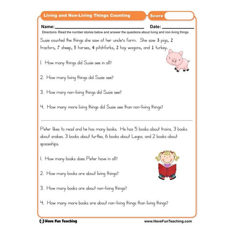 Living and Non Living Things Counting Worksheet