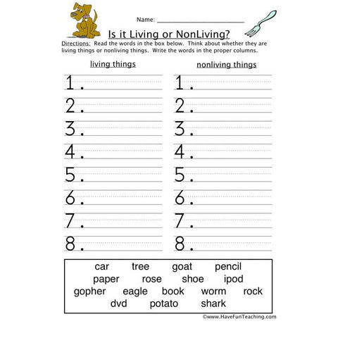 Living Non Living Worksheet