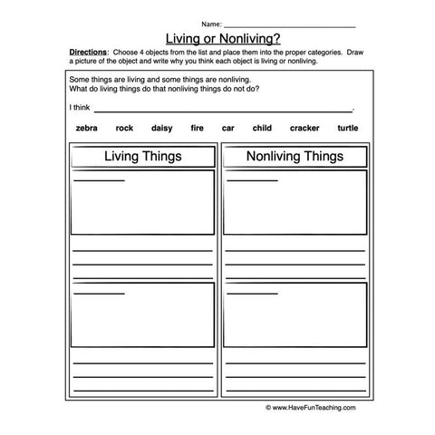 Living Nonliving Worksheet