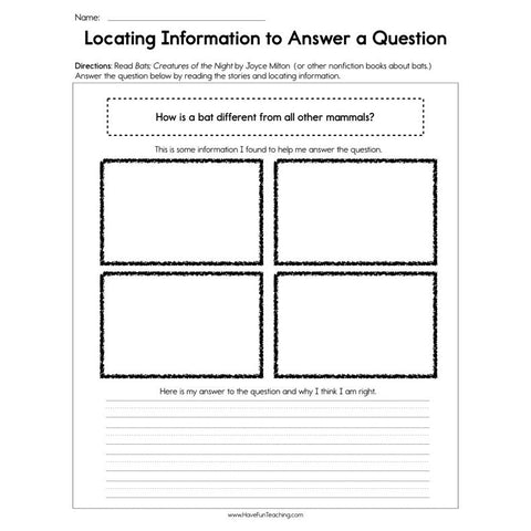 Locating Information to Answer a Question Worksheet