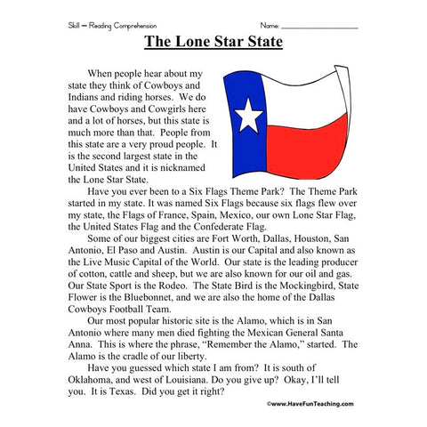 Lone Star State Worksheet