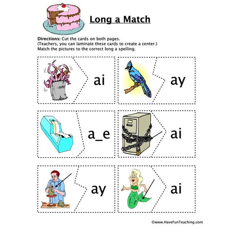 Long A Matching Worksheet