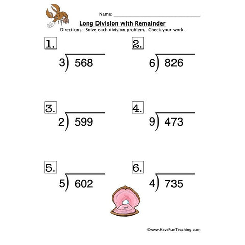 Long Division Remainder Worksheet