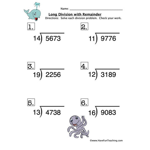Long Division Remainder Worksheet 2