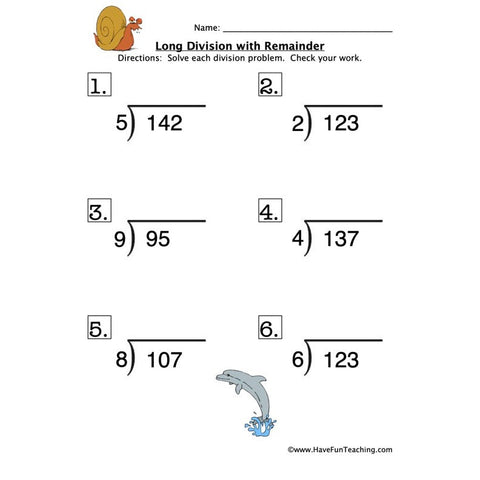 Long Division Remainder Worksheet 3