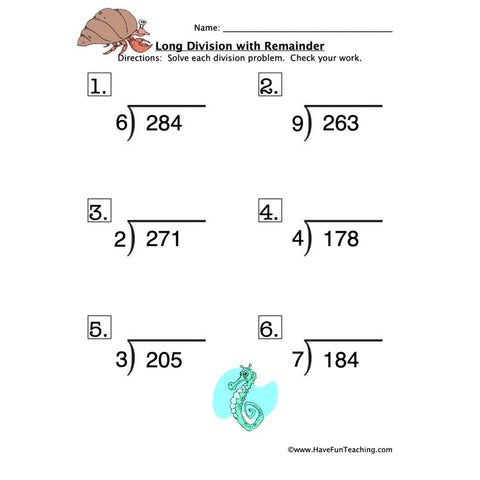 Long Division Remainder Worksheet 4