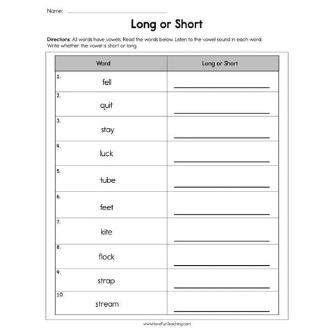 Long or Short Worksheet