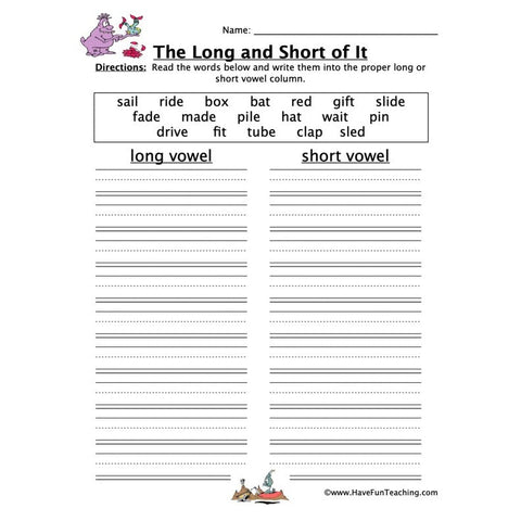 Long Short Vowels Worksheet
