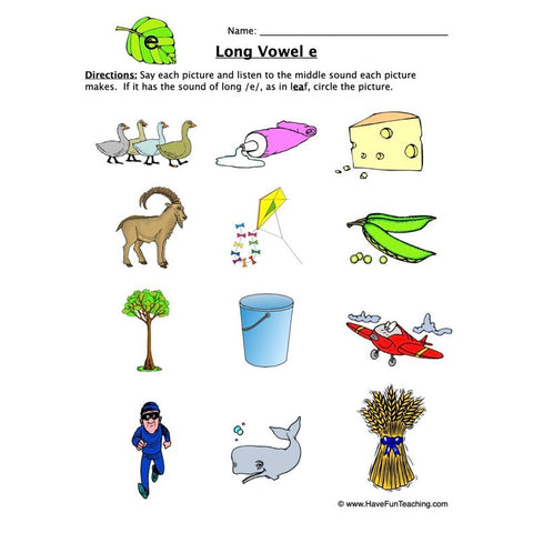 Long Vowel Sounds E Worksheet