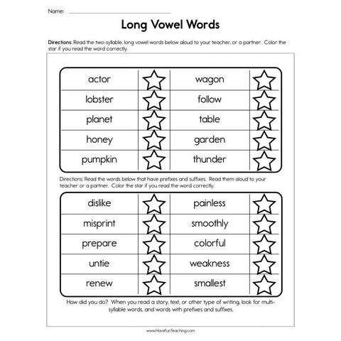 Long Vowel Words Worksheet