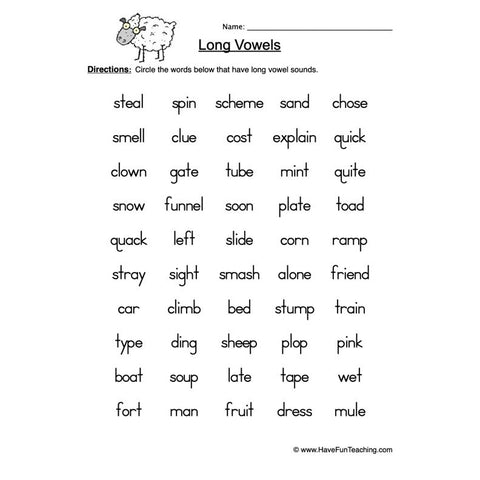 Long Vowels Worksheet 5
