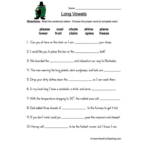 Long Vowels Worksheet 7