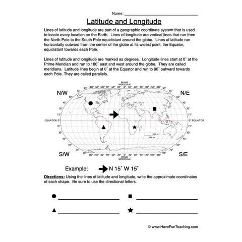 Longitude Latitude Worksheet