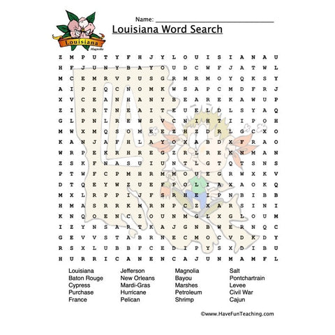 Louisiana Wordsearch Worksheet