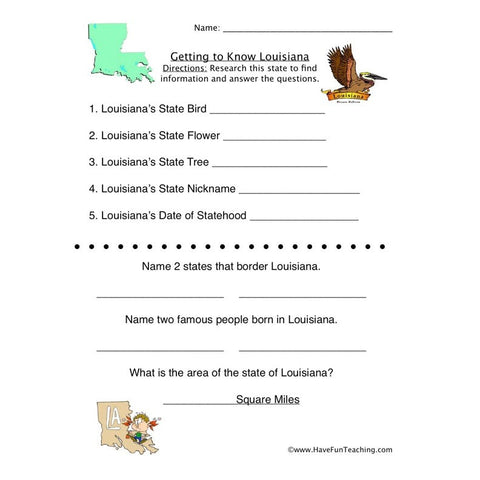 Louisiana Worksheet
