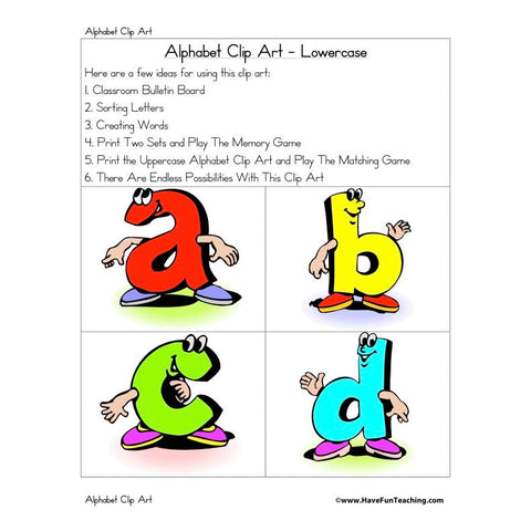 Lowercase Alphabet Clip Art Worksheet