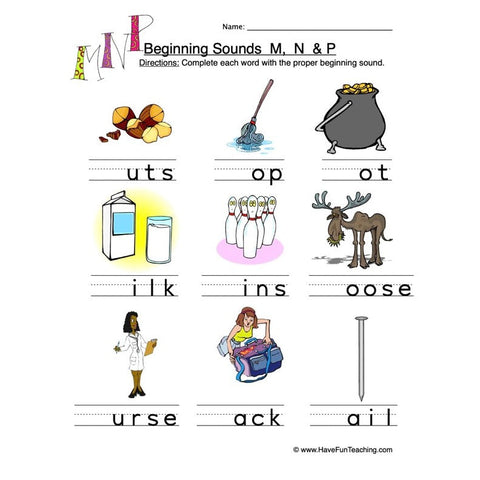 M N P Beginning Worksheet