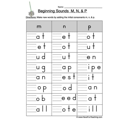 M N P Beginning Worksheet 2
