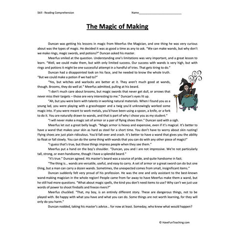 Magic of Making Reading Comprehension Worksheet