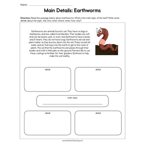 Main Details Earthworms Worksheet
