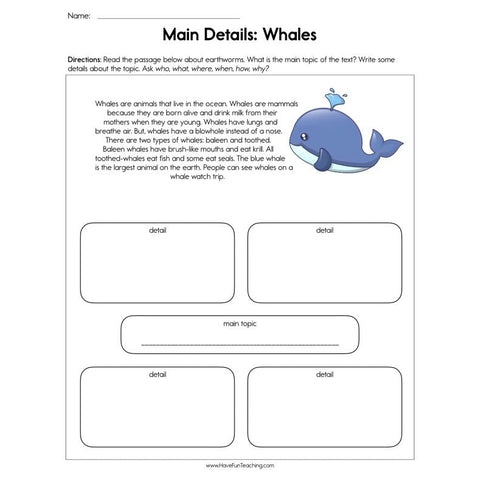 Main Details Whales Worksheet