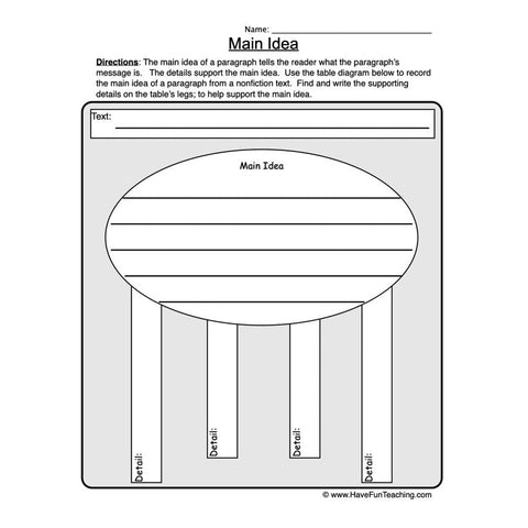 Main Idea Details Worksheet