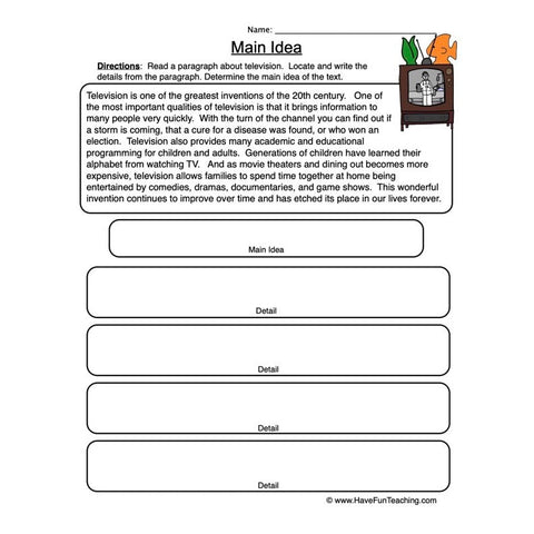 Main Idea Worksheet 2