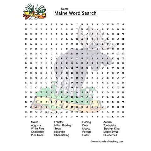 Maine Wordsearch Worksheet