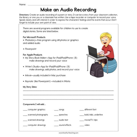 Make an Audio Recording Worksheet
