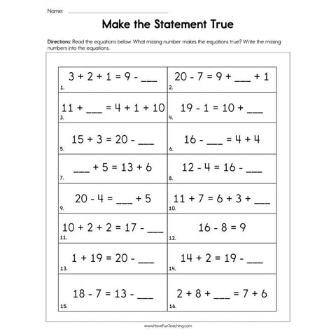 Make the Statement True Worksheet
